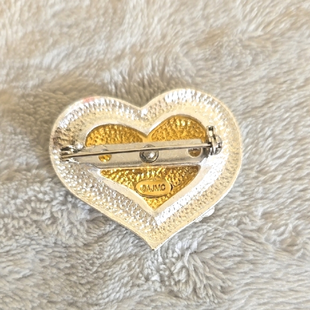 #130 Heart-Shaped Plaque with Gold Accent Brooch - Picture 3 of 4